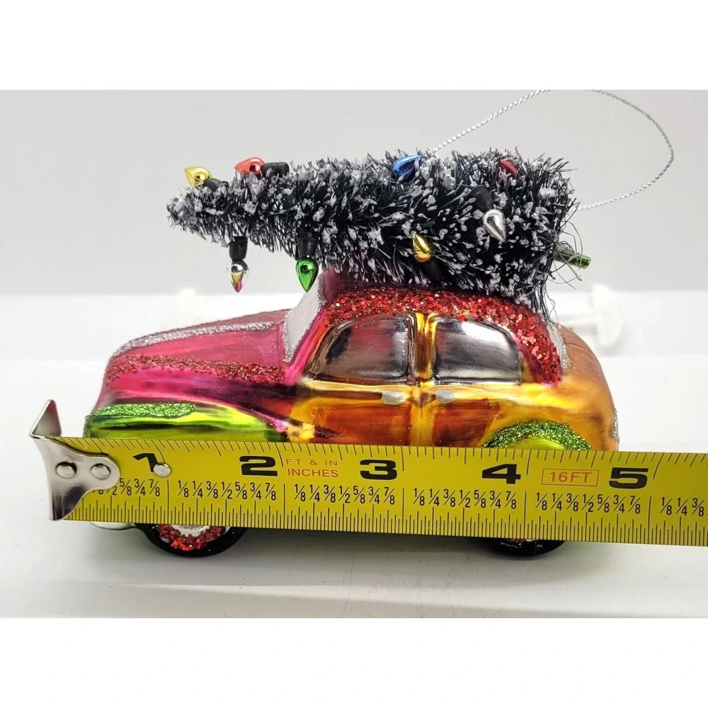 Vintage Christmas Ornament Car Tree Flocked Glass Blown Rare Bulbs So Cute